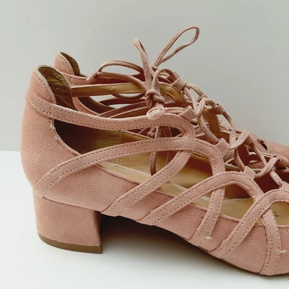 Design Lab by LORD & TAYLOR Sarie Lace-Up Pointy Toe Heels Vegan Suede Pink Sz 8 - Picture 8 of 16